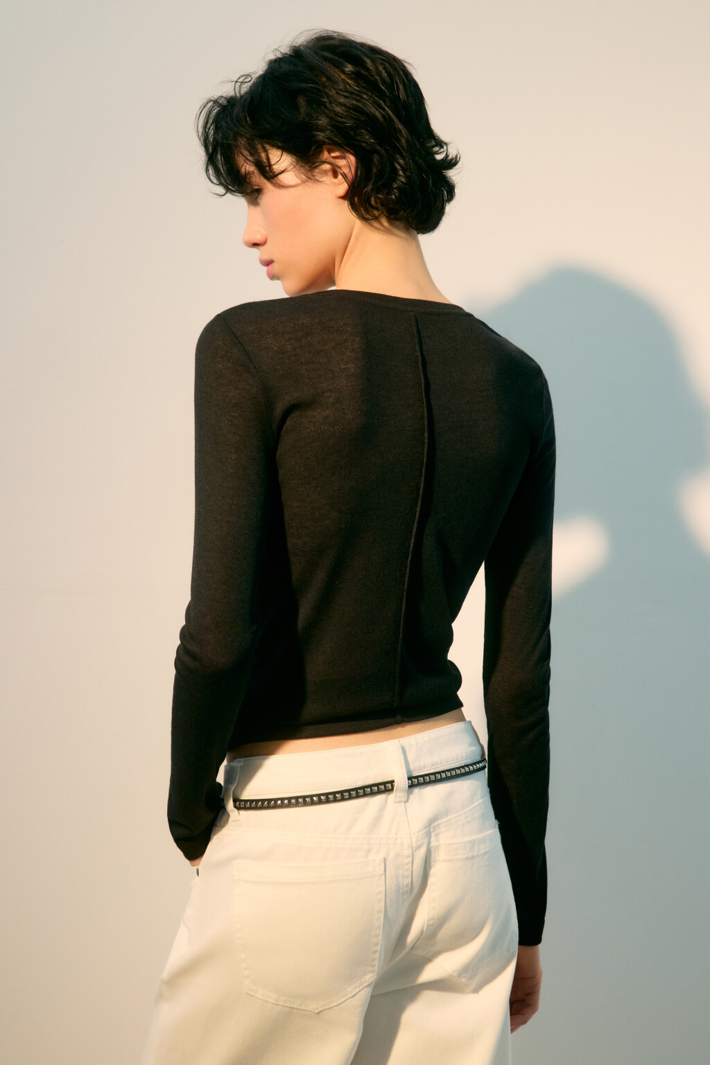 Лонгслив из тонкого трикотажа - цвет черный - 3