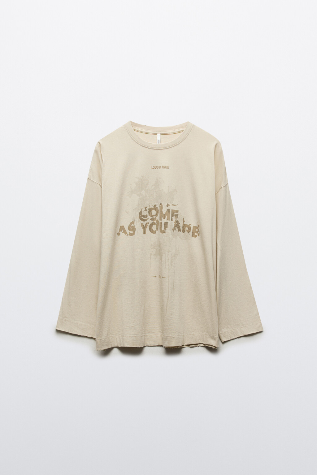 Лонгслив со стиркой и принтом - цвет бежевый - 6
