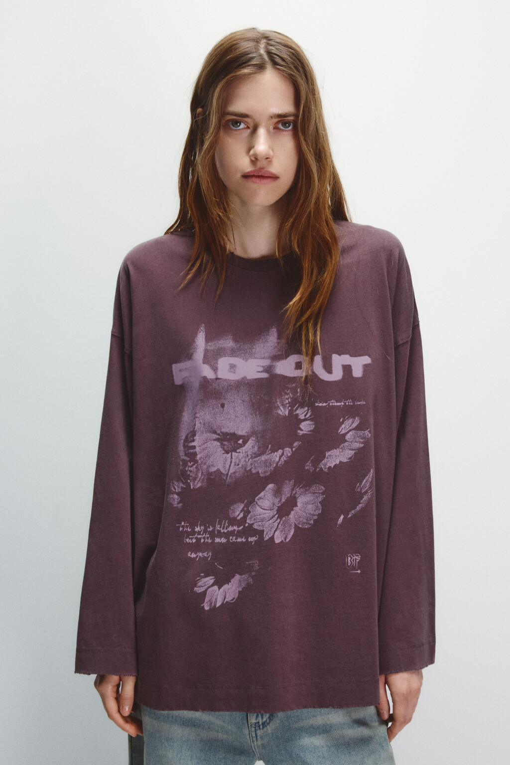 Лонгслив со стиркой и принтом - цвет фиолетовый - 2