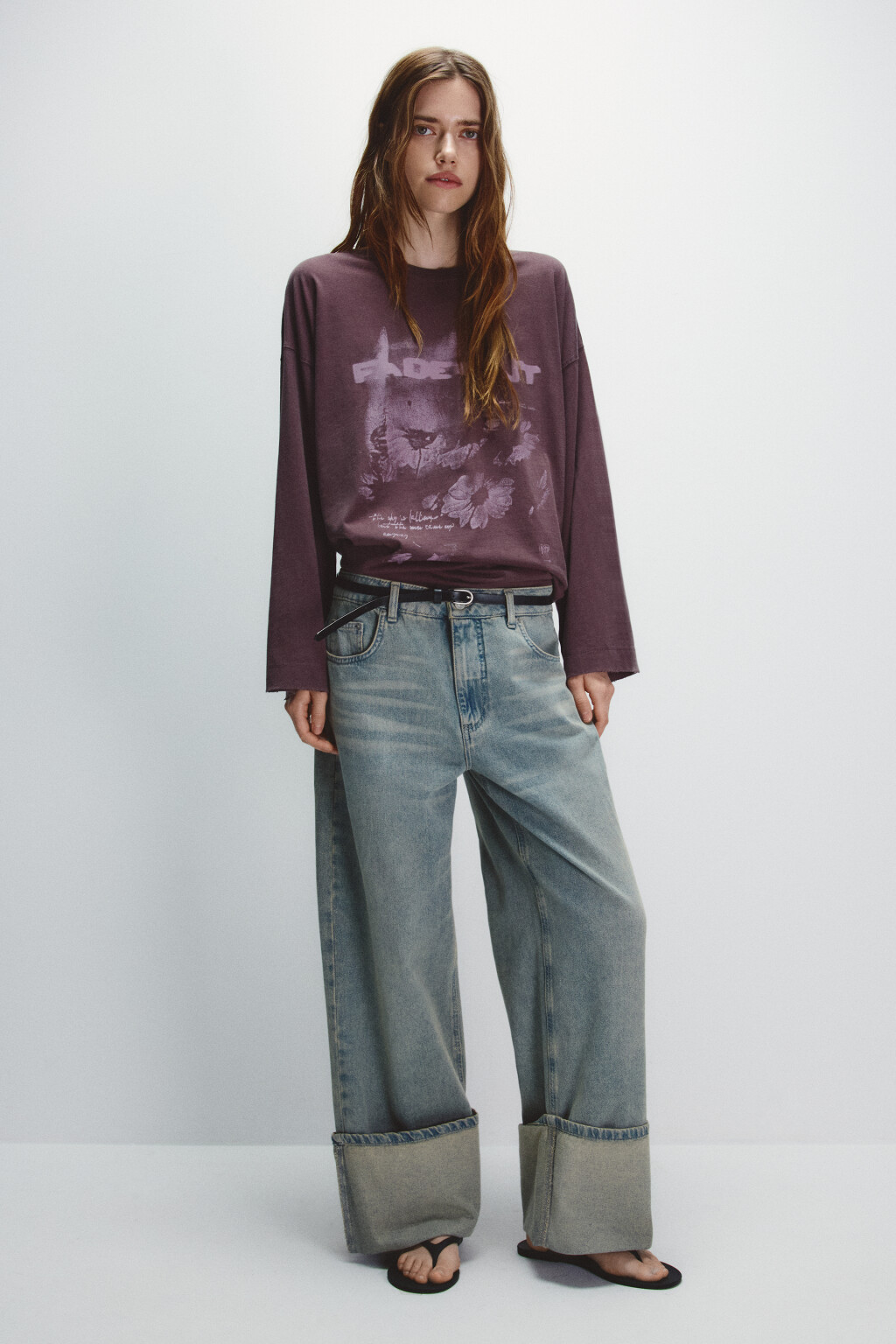 Лонгслив со стиркой и принтом - цвет фиолетовый - 4