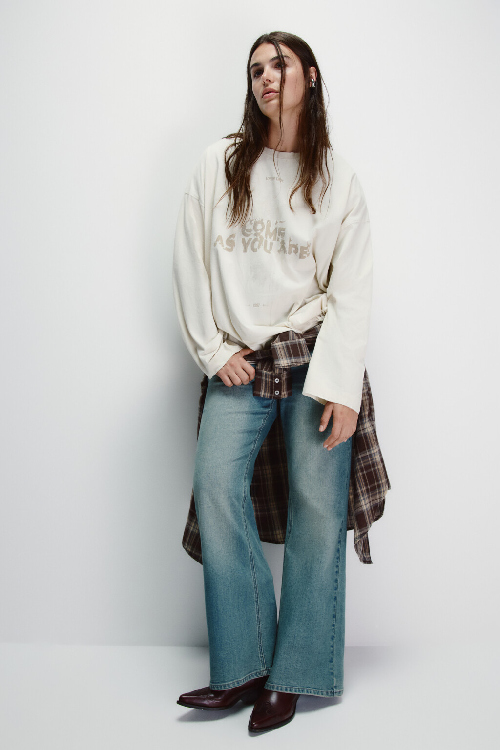 Лонгслив со стиркой и принтом - цвет бежевый - 2