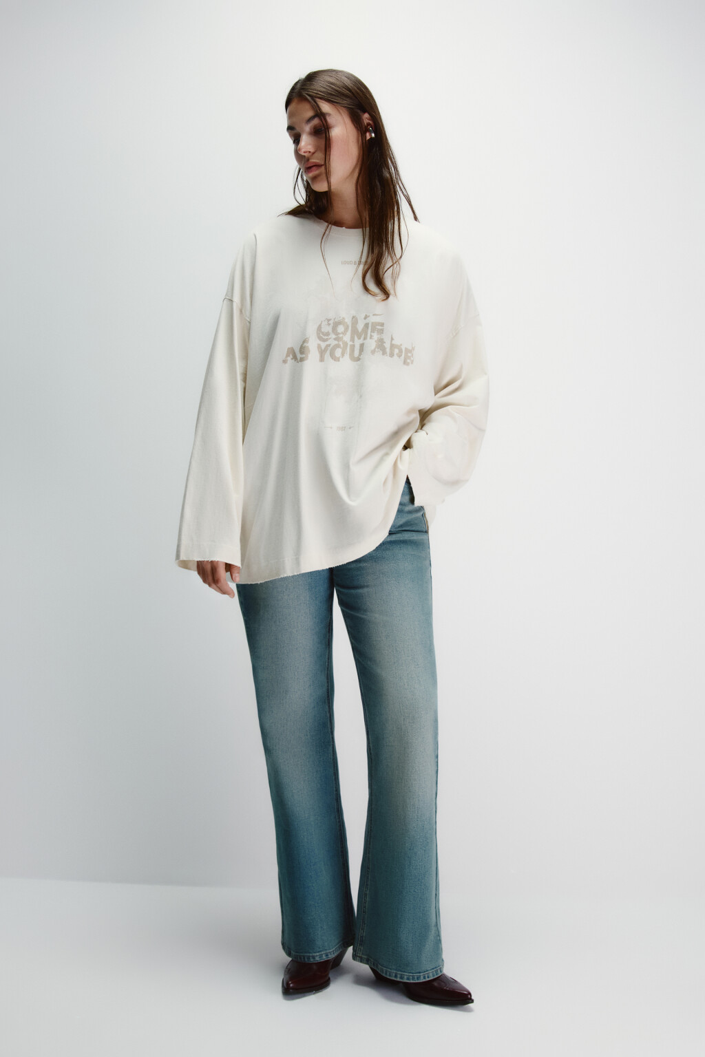 Лонгслив со стиркой и принтом - цвет бежевый - 5