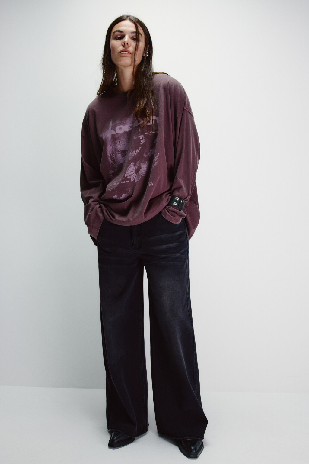 Лонгслив со стиркой и принтом - цвет фиолетовый - 2