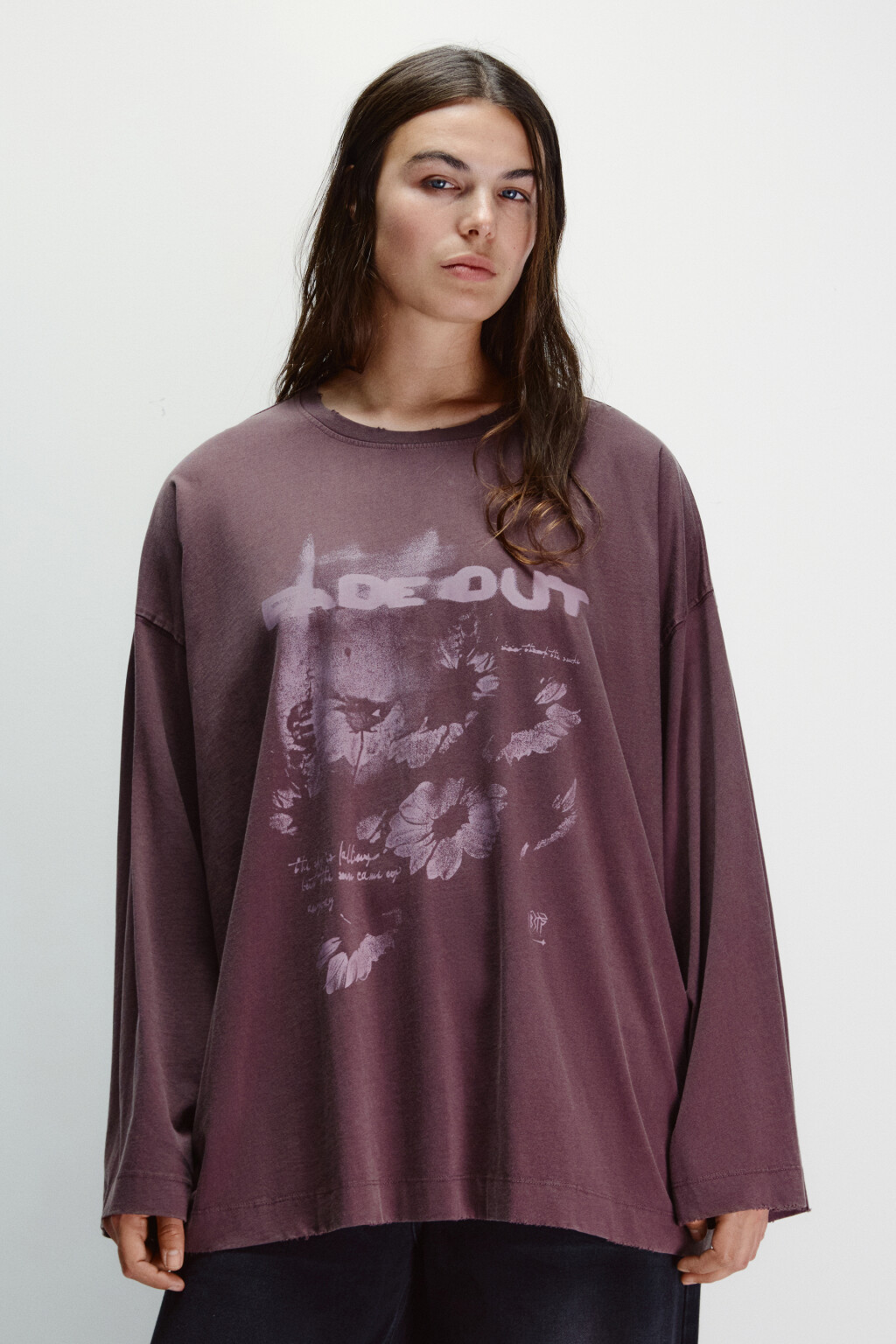Лонгслив со стиркой и принтом - цвет фиолетовый - 3