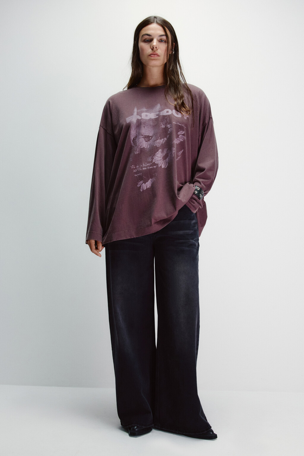 Лонгслив со стиркой и принтом - цвет фиолетовый - 5