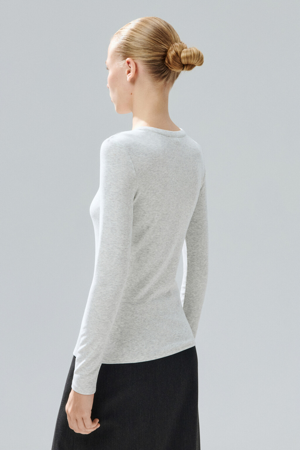 Лонгслив в рубчик на пуговицах - цвет серый - 4