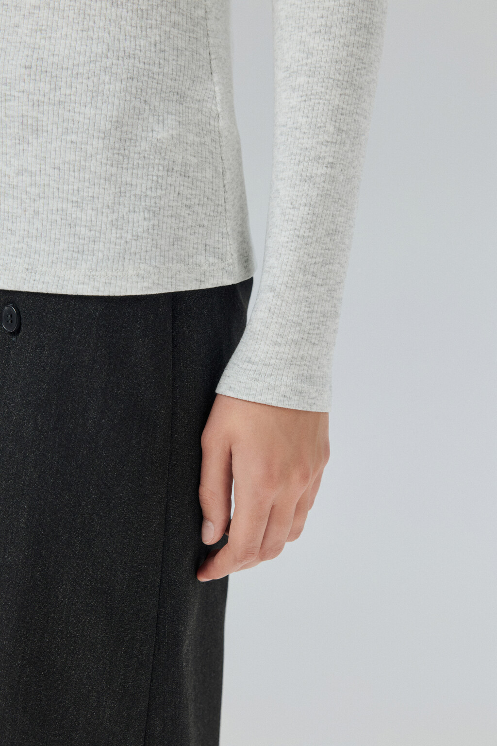 Лонгслив в рубчик на пуговицах - цвет серый - 7