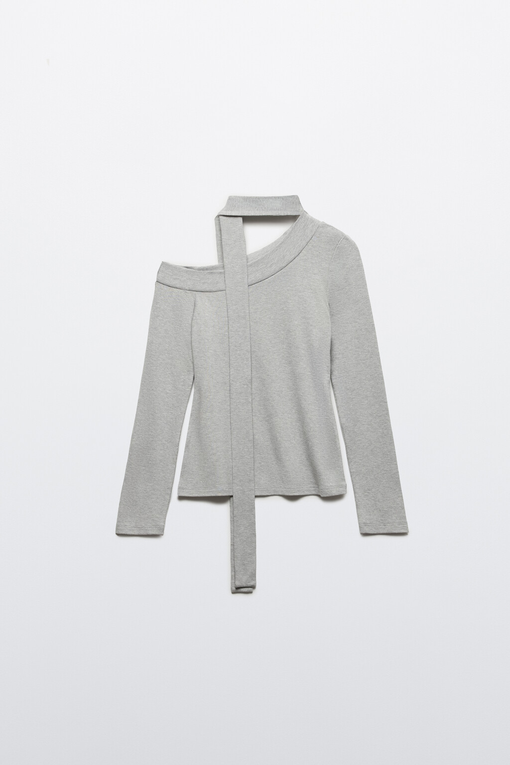 Лонгслив на одно плечо с шарфом - цвет серый - 7