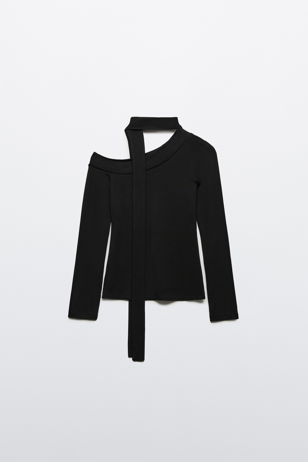 Лонгслив на одно плечо с шарфом - цвет черный - 8