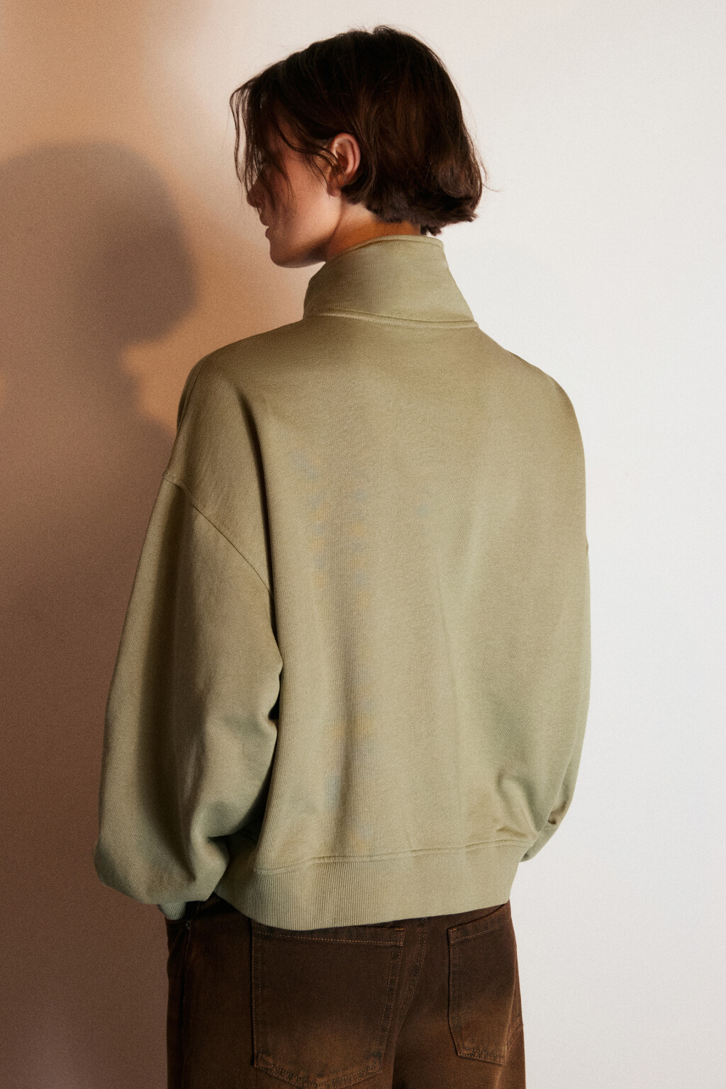 Толстовка half zip из футера с принтом - цвет зеленый - 3