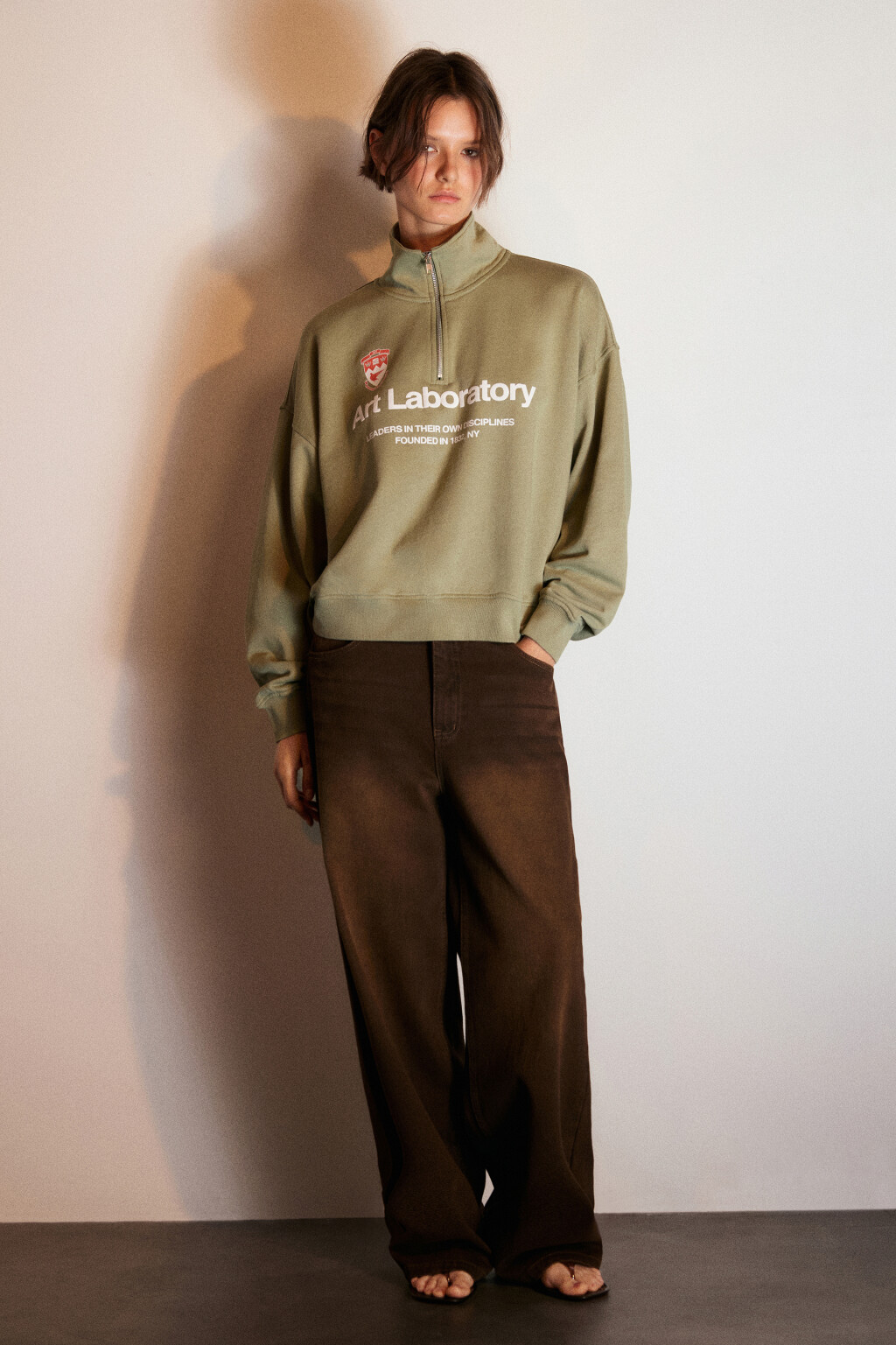 Толстовка half zip из футера с принтом - цвет зеленый - 4