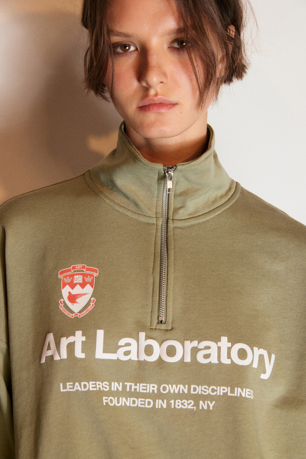 Толстовка half zip из футера с принтом - цвет зеленый - 5