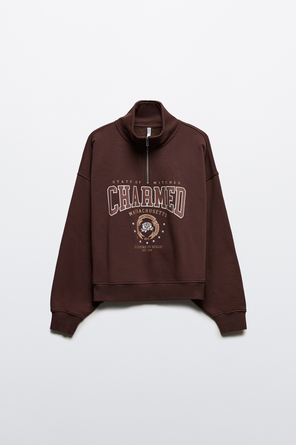 Толстовка half zip из футера с принтом - цвет коричневый - 8