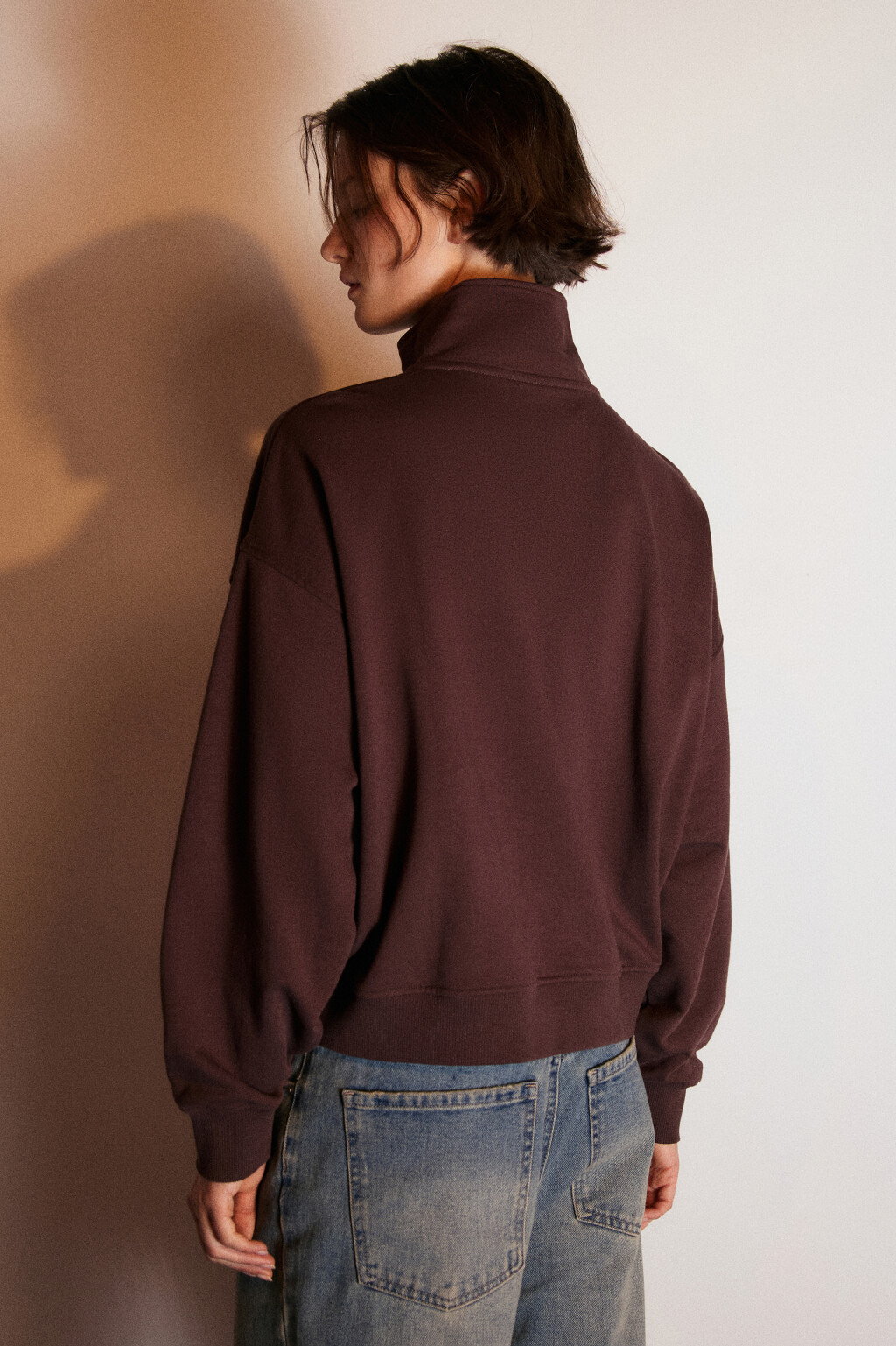 Толстовка half zip из футера с принтом - цвет коричневый - 3