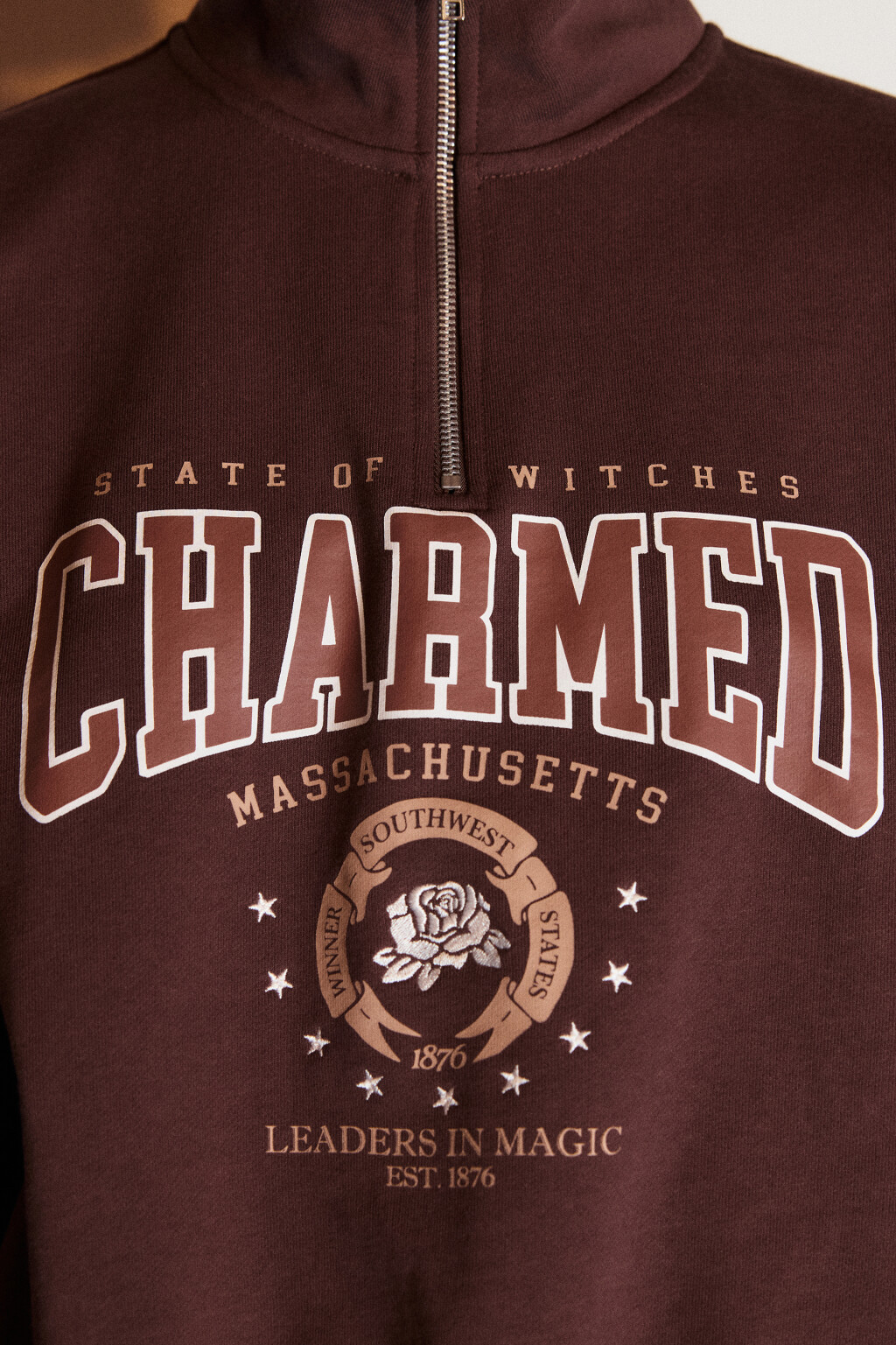 Толстовка half zip из футера с принтом - цвет коричневый - 5