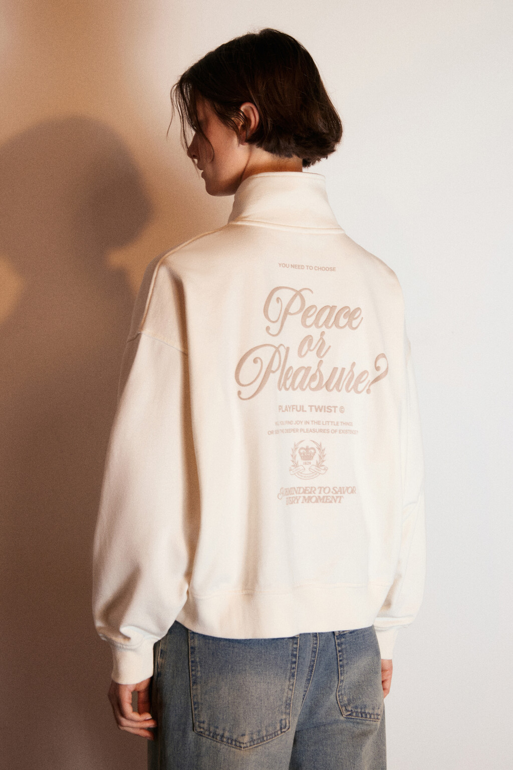 Толстовка half zip из футера с принтом - цвет бежевый - 3