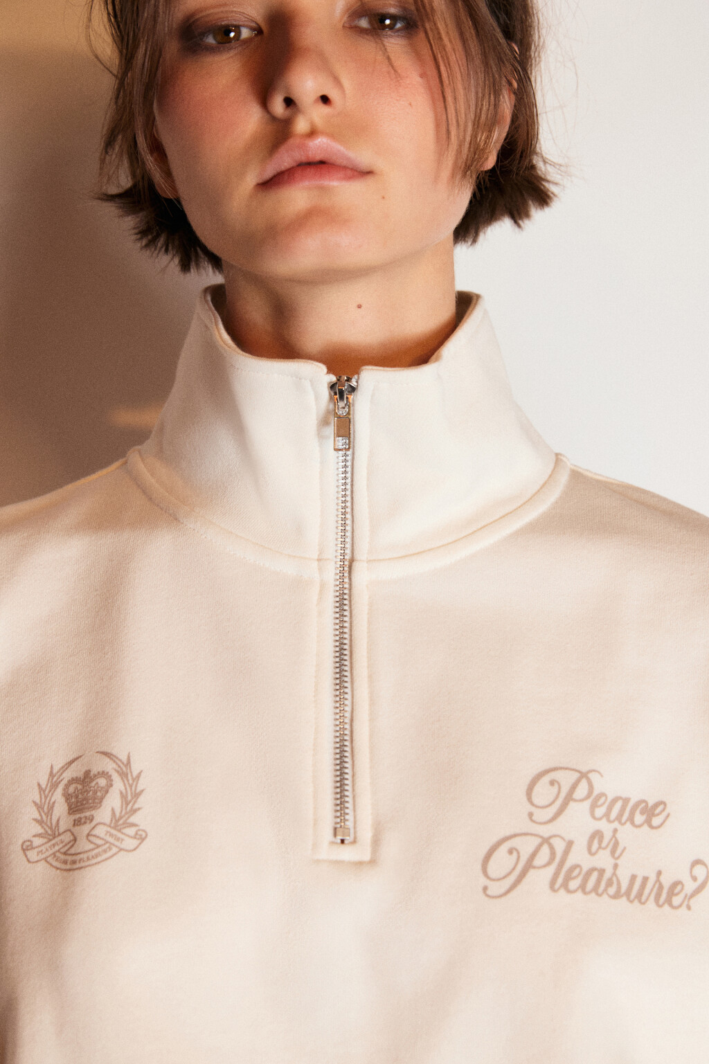 Толстовка half zip из футера с принтом - цвет бежевый - 5