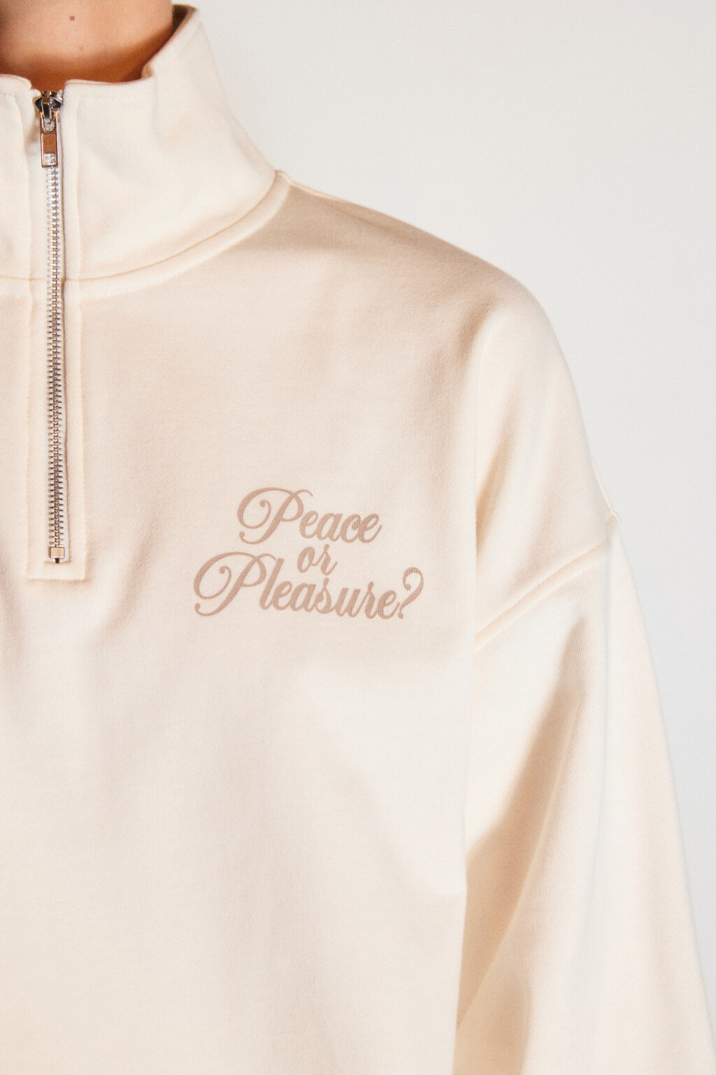 Толстовка half zip из футера с принтом - цвет бежевый - 6