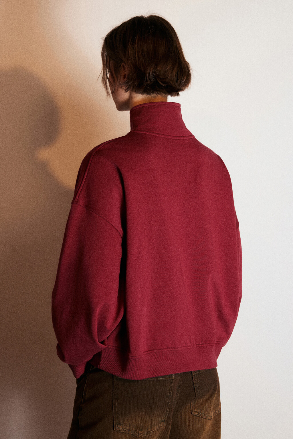 Толстовка half zip из футера с принтом - цвет бордовый - 4