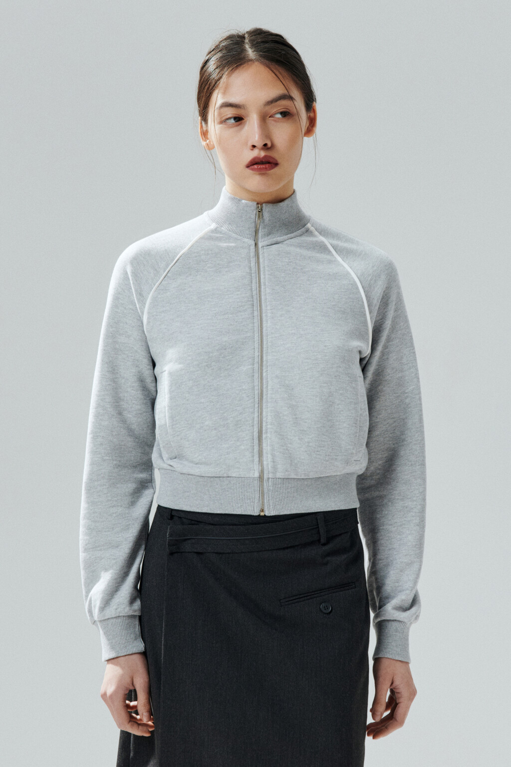 Толстовка на молнии с лампасами - цвет серый - 2