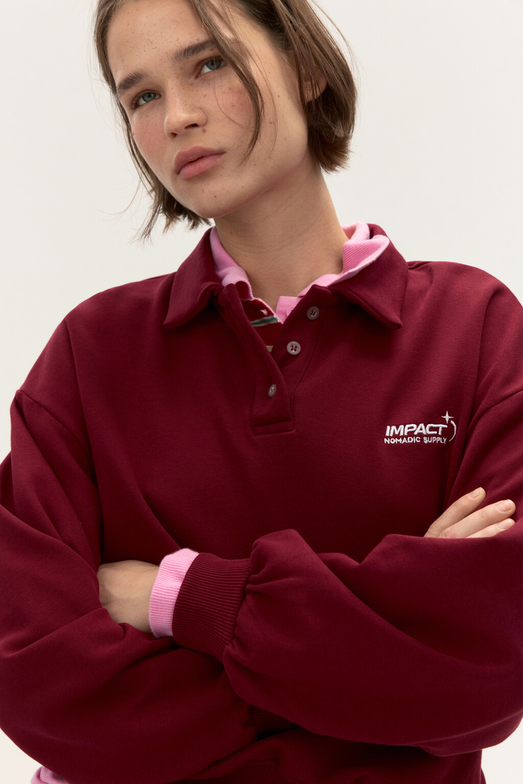 Свитшот-поло с надписью - цвет бордовый - 1