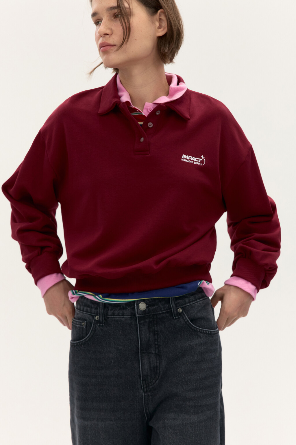 Свитшот-поло с надписью - цвет бордовый - 2