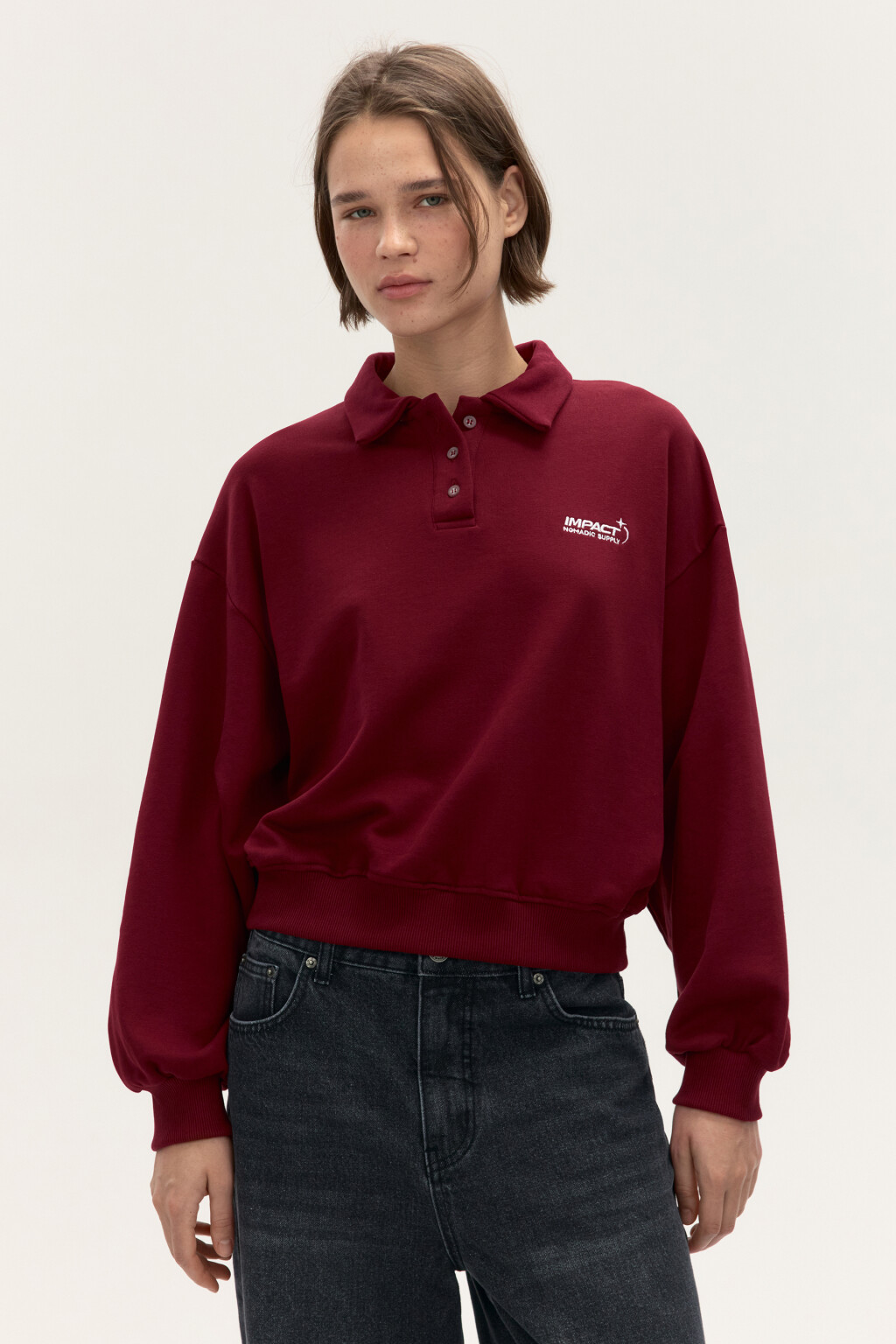 Свитшот-поло с надписью - цвет бордовый - 3