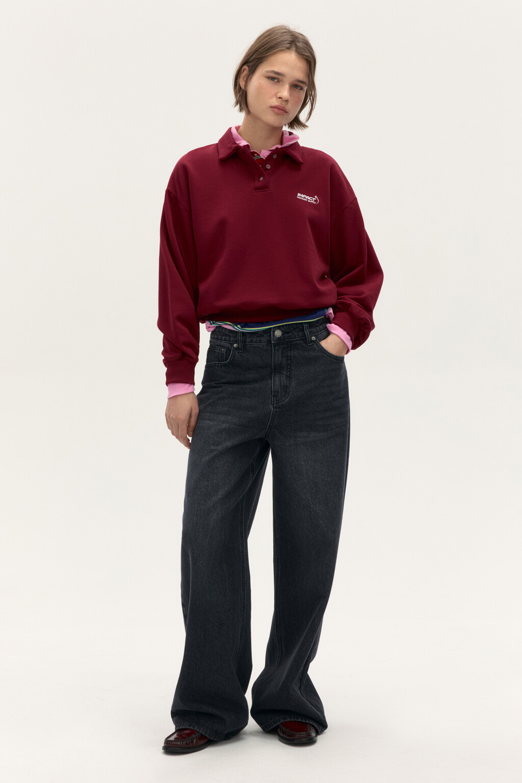Свитшот-поло с надписью - цвет бордовый - 5