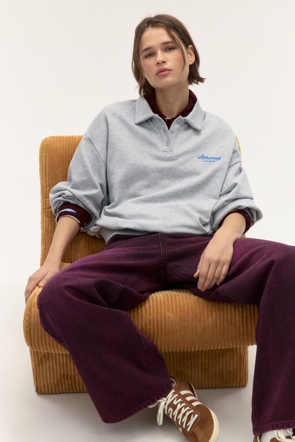 Свитшот-поло с надписью - цвет серый - 1