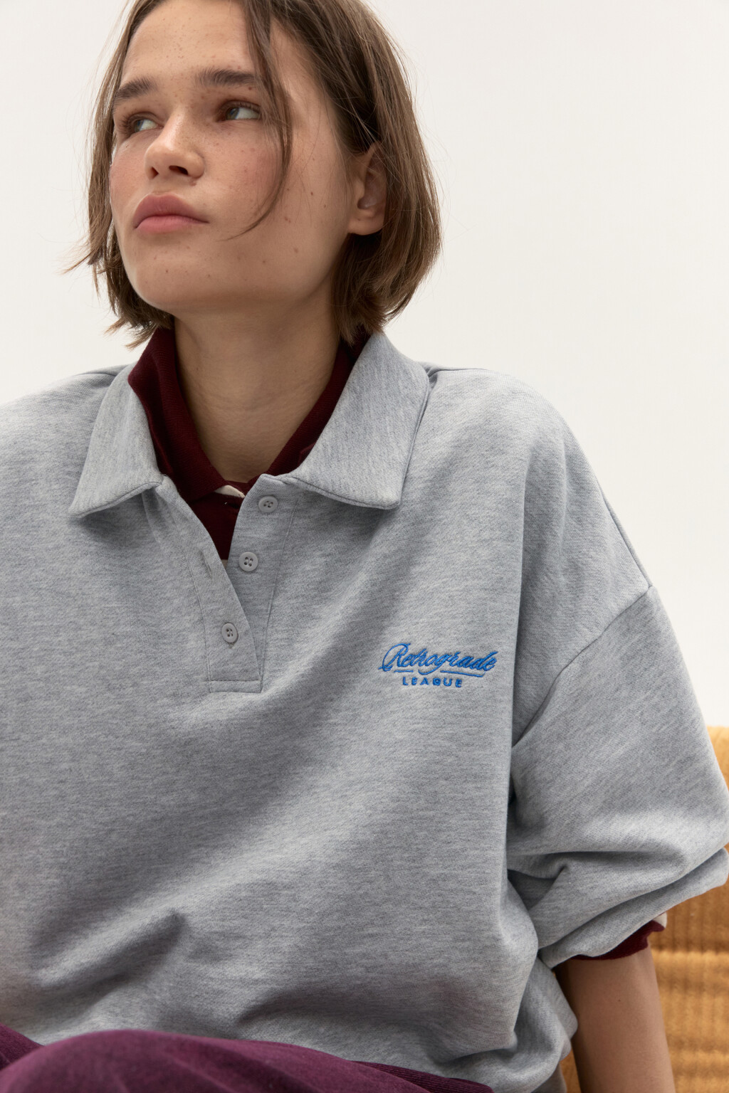 Свитшот-поло с надписью - цвет серый - 2