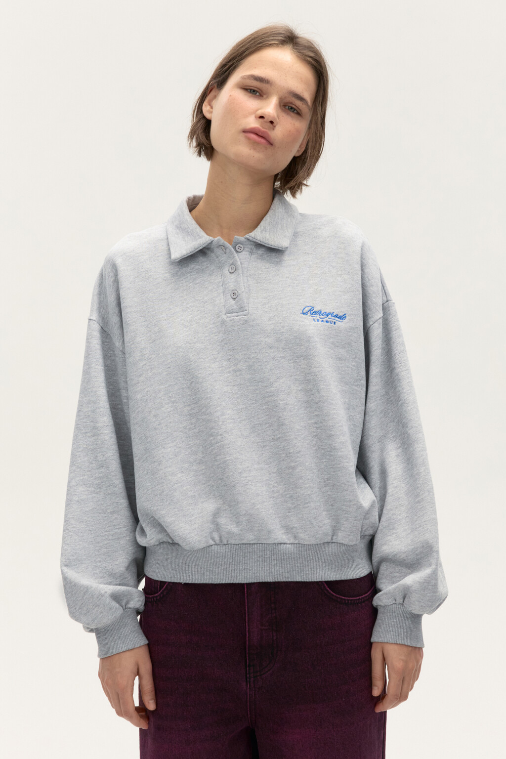 Свитшот-поло с надписью - цвет серый - 3