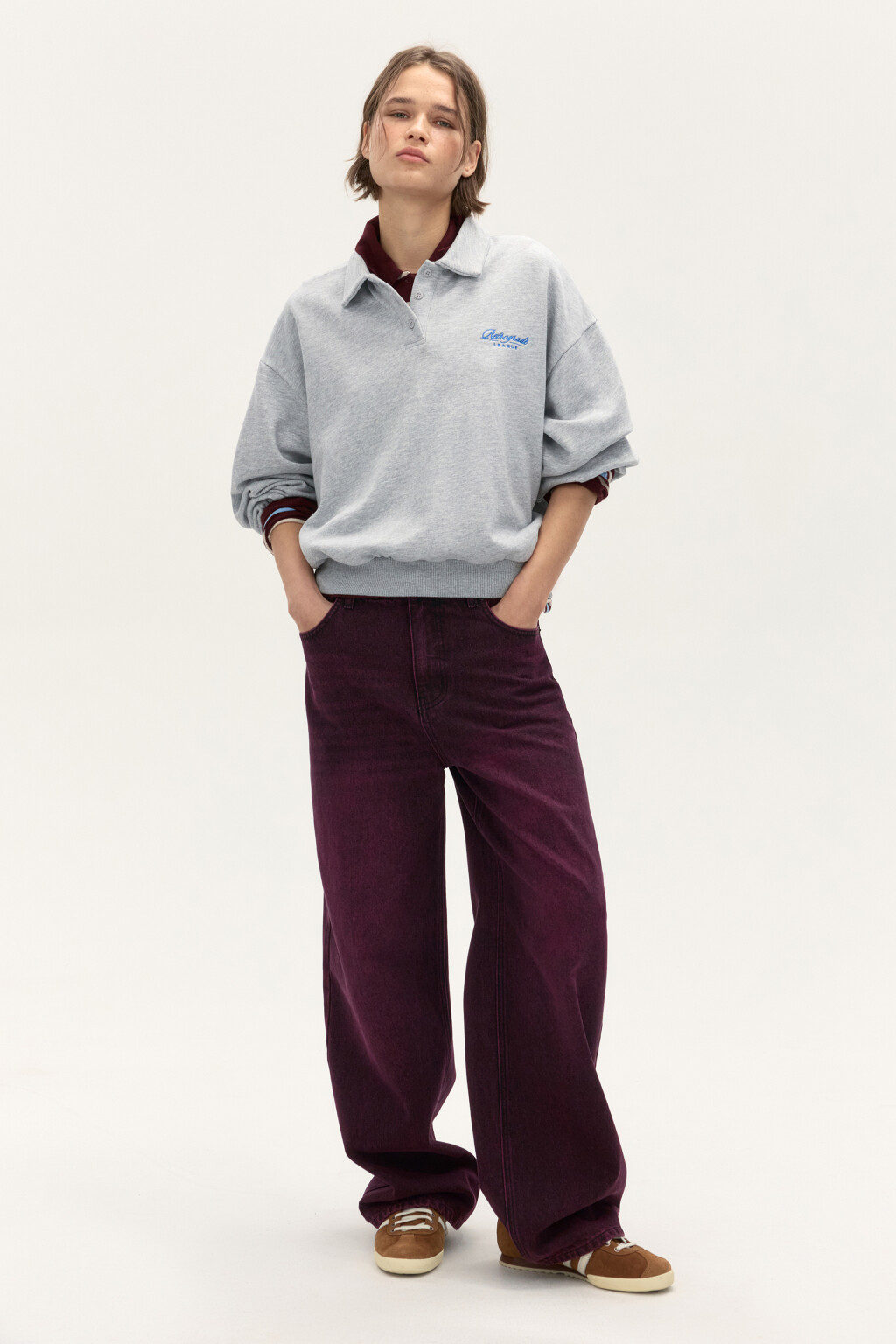 Свитшот-поло с надписью - цвет серый - 5