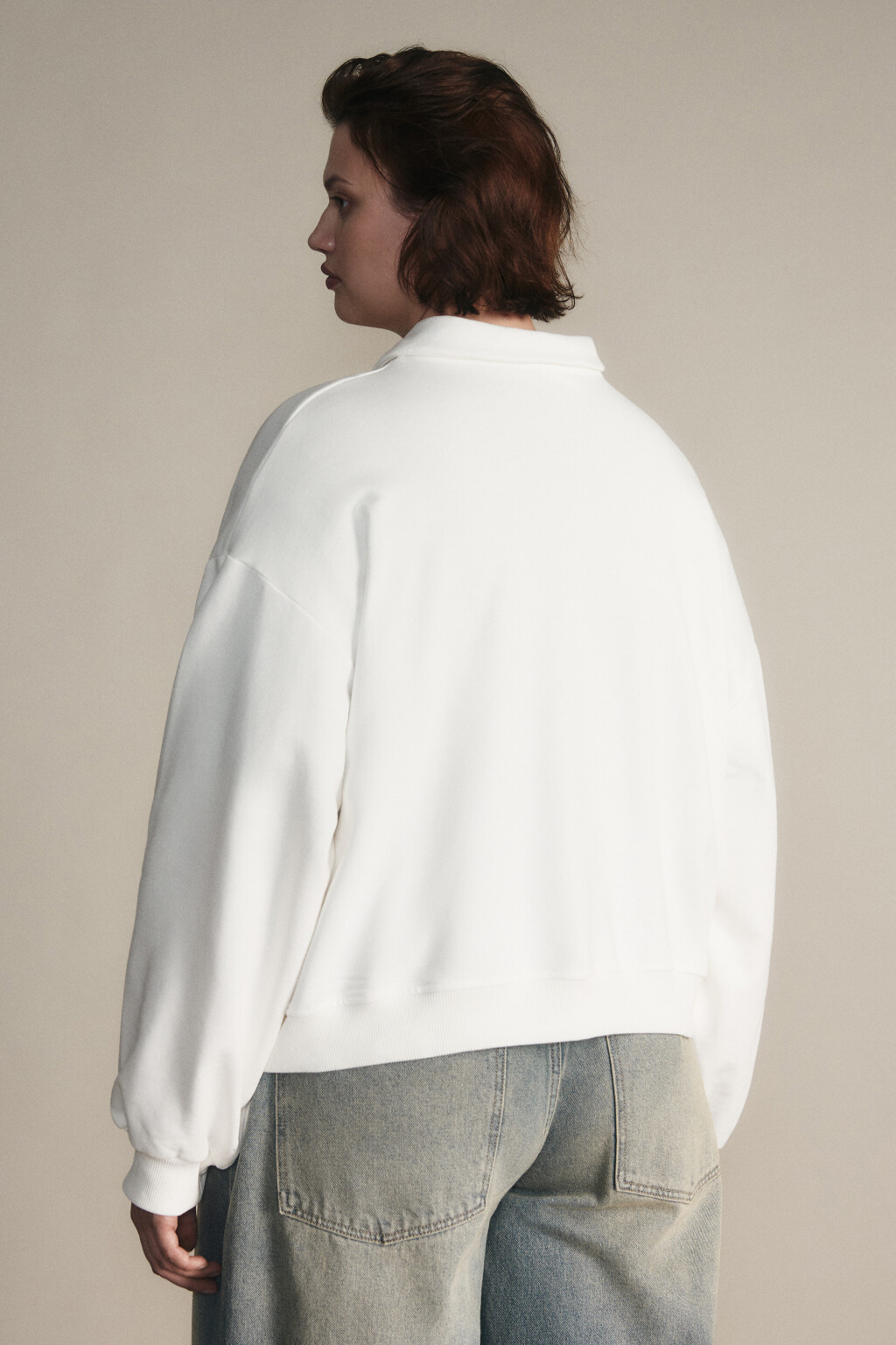Свитшот-поло с надписью - цвет молочный - 3