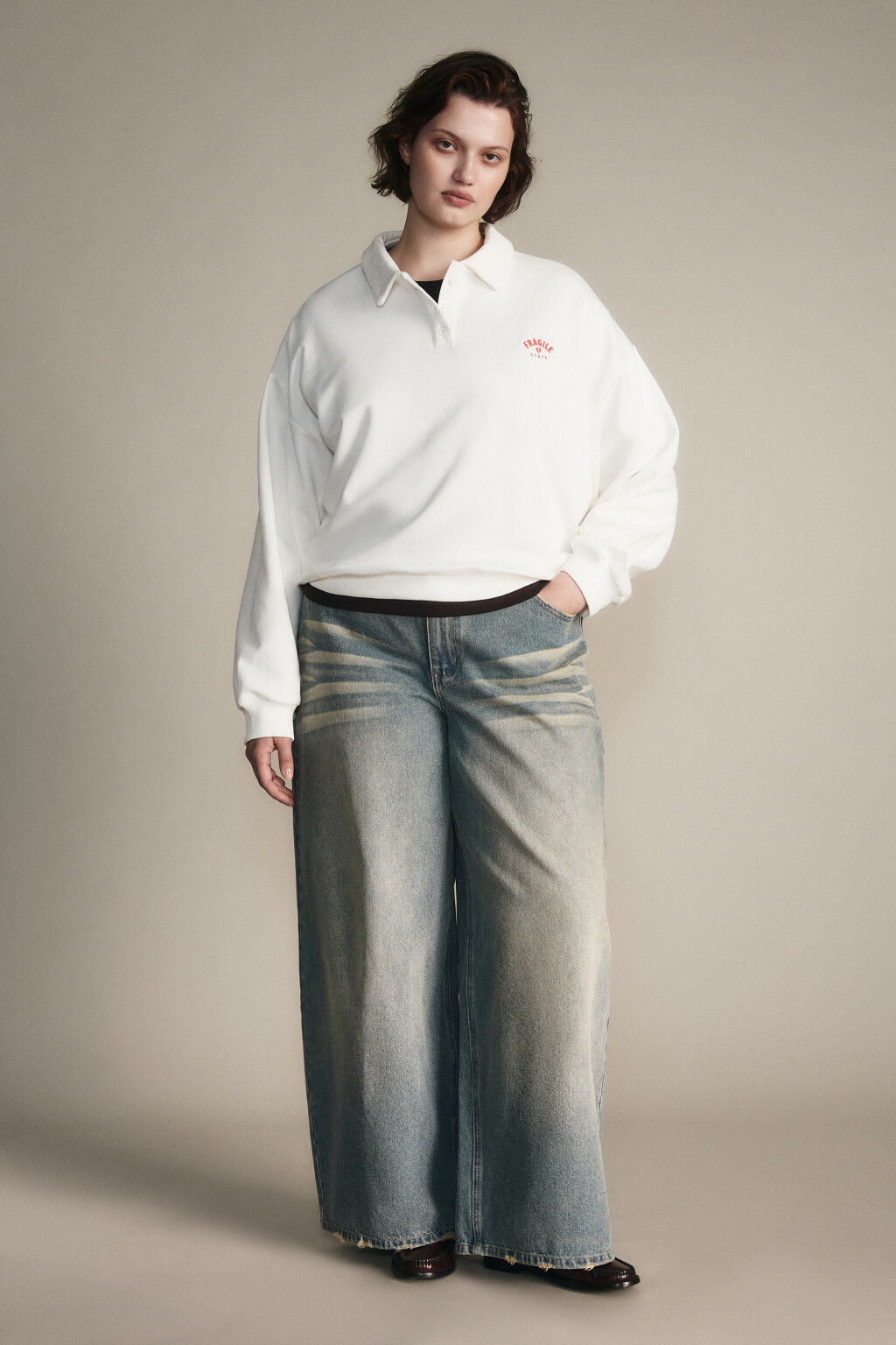 Свитшот-поло с надписью - цвет молочный - 4