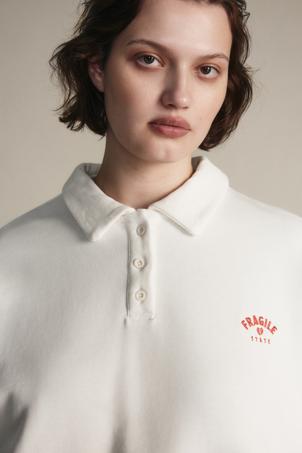 Свитшот-поло с надписью - цвет молочный - 5