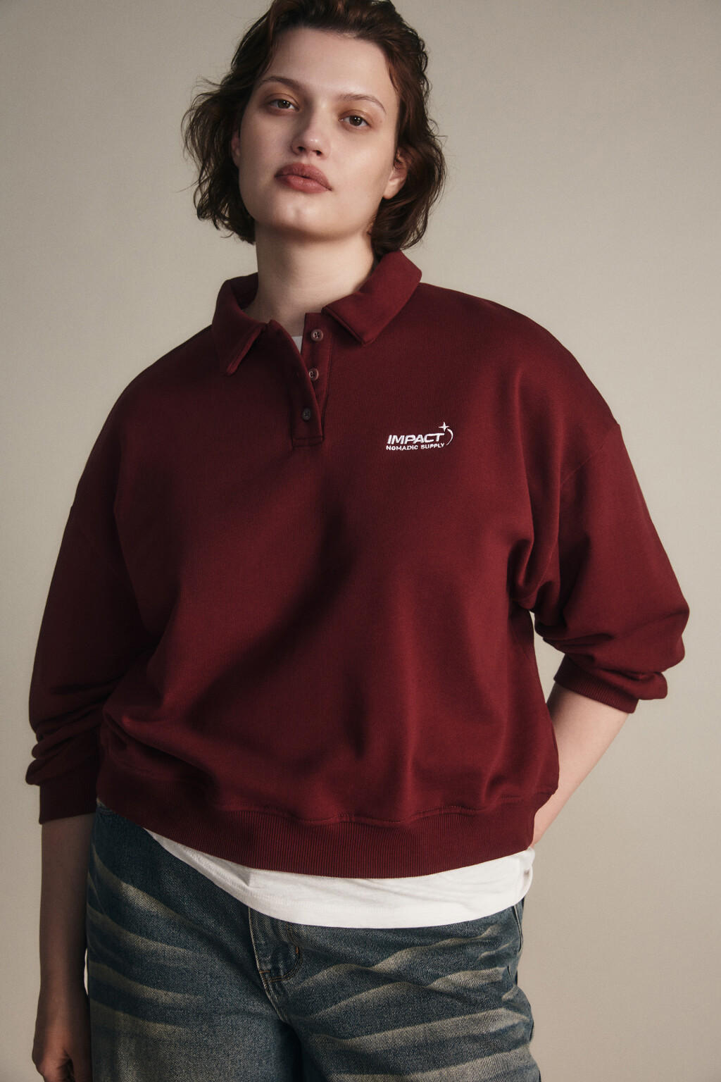 Свитшот-поло с надписью - цвет бордовый - 1