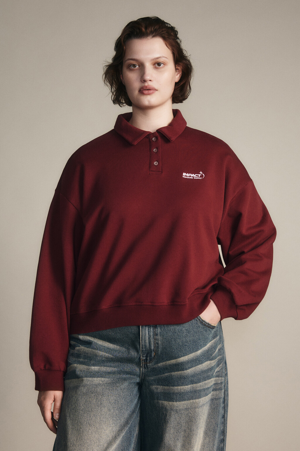 Свитшот-поло с надписью - цвет бордовый - 2