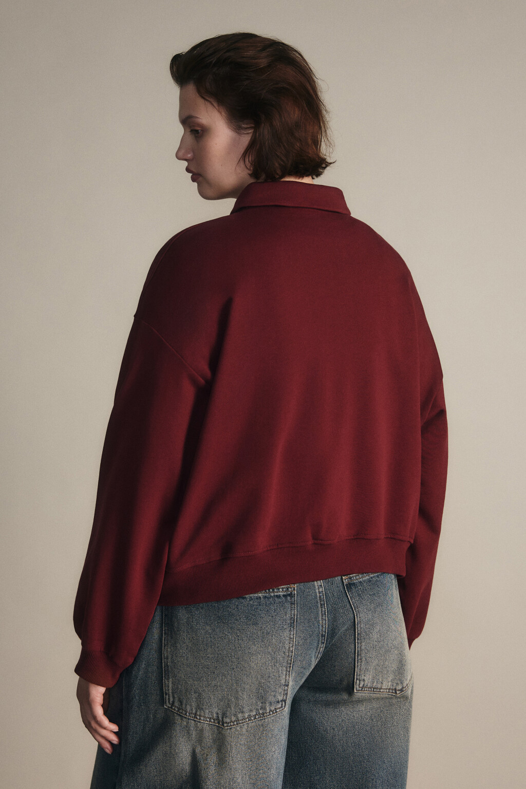 Свитшот-поло с надписью - цвет бордовый - 3