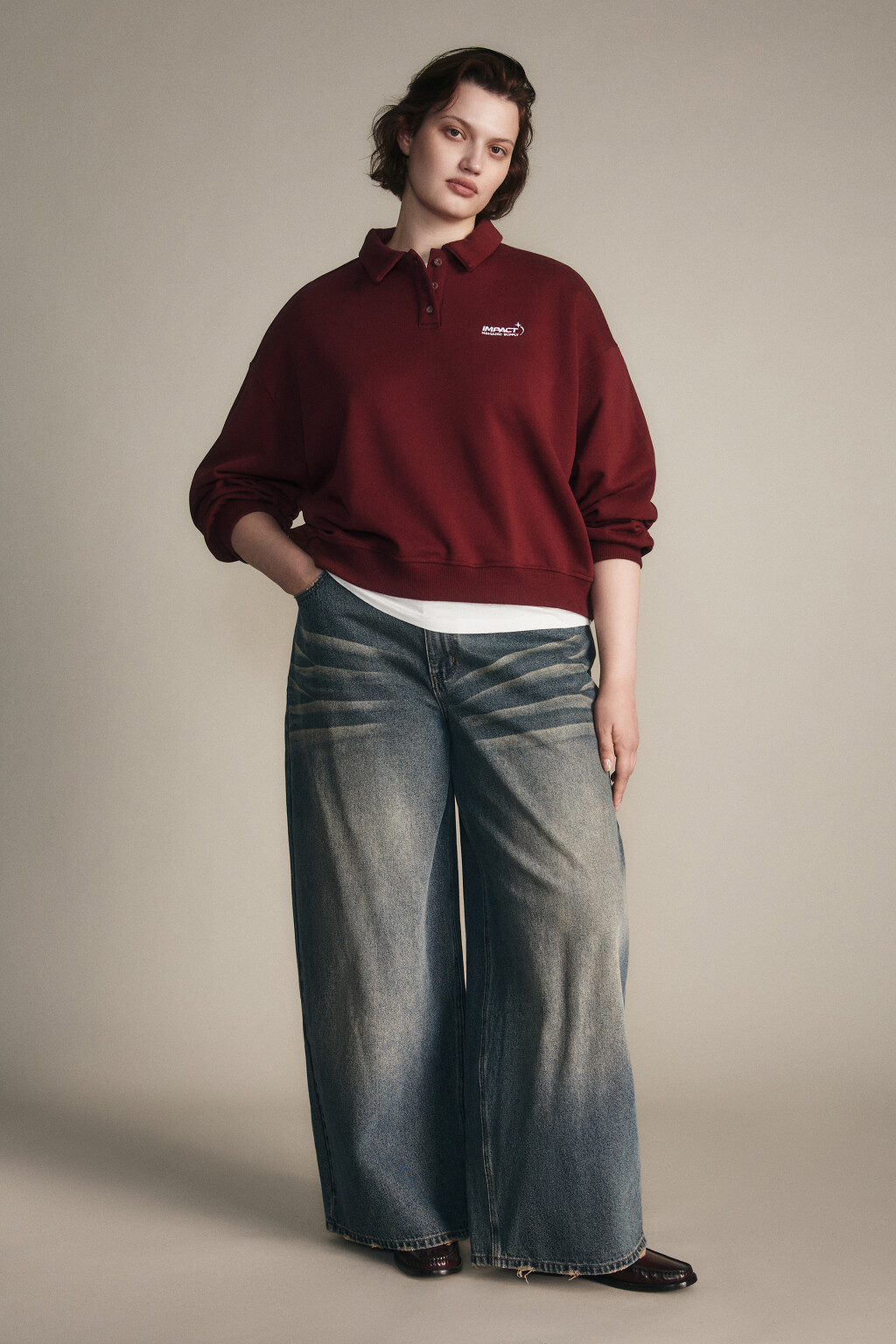 Свитшот-поло с надписью - цвет бордовый - 4