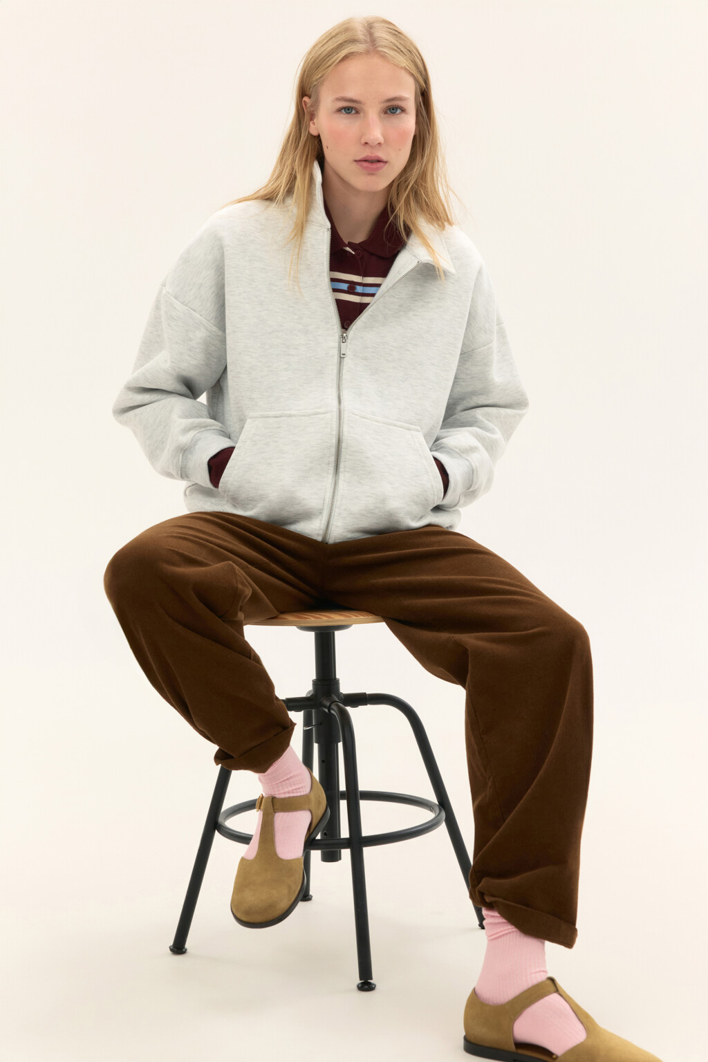 Худи-зипка из футера с воротником - цвет серый - 1