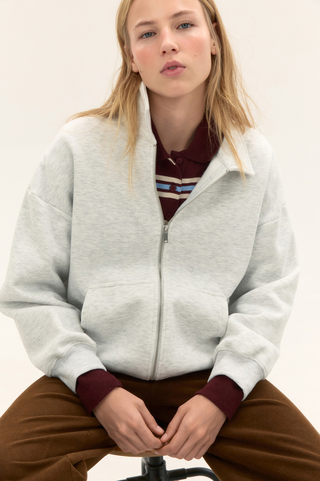 Худи-зипка из футера с воротником - цвет серый - 2