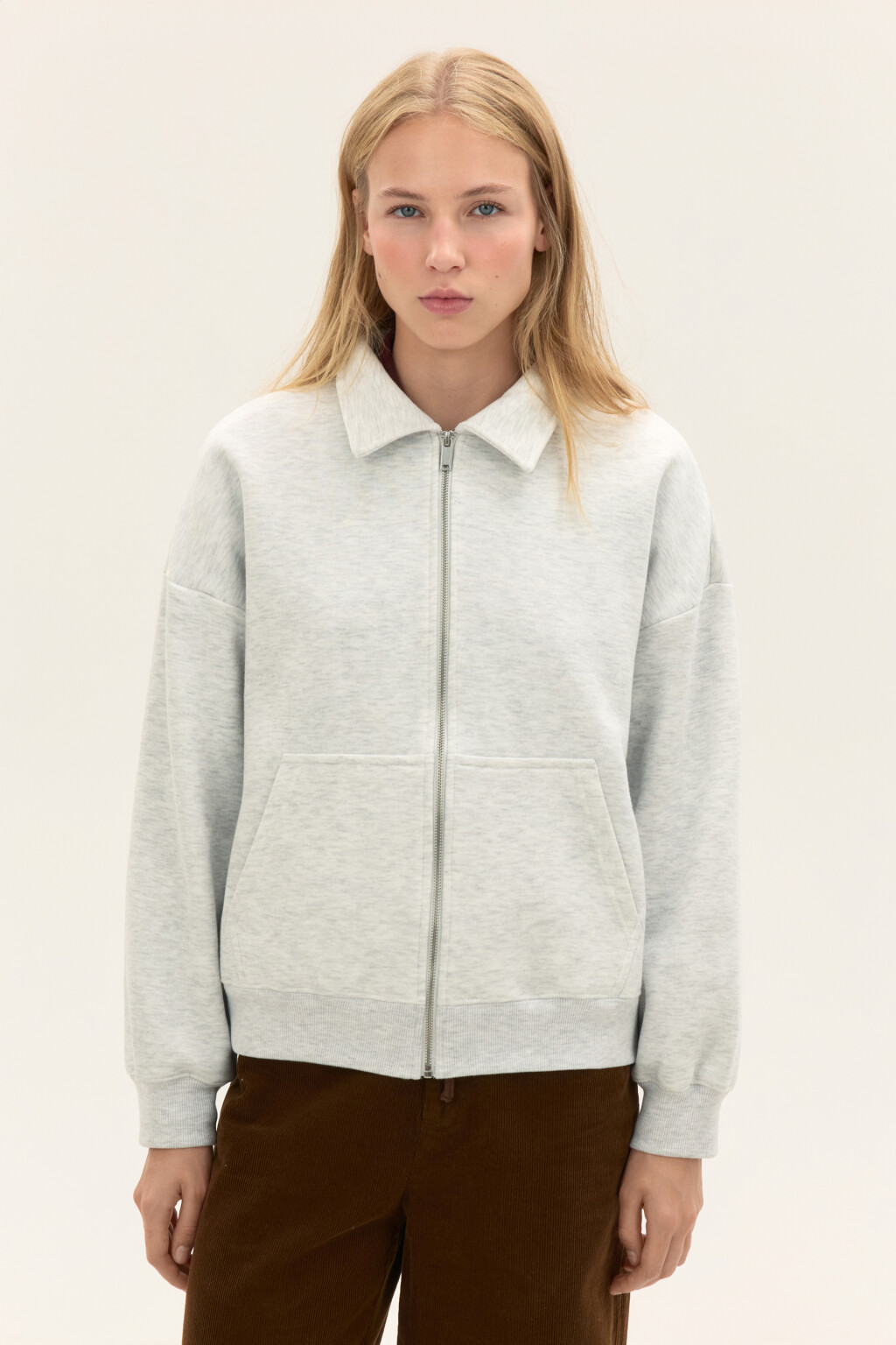 Худи-зипка из футера с воротником - цвет серый - 3
