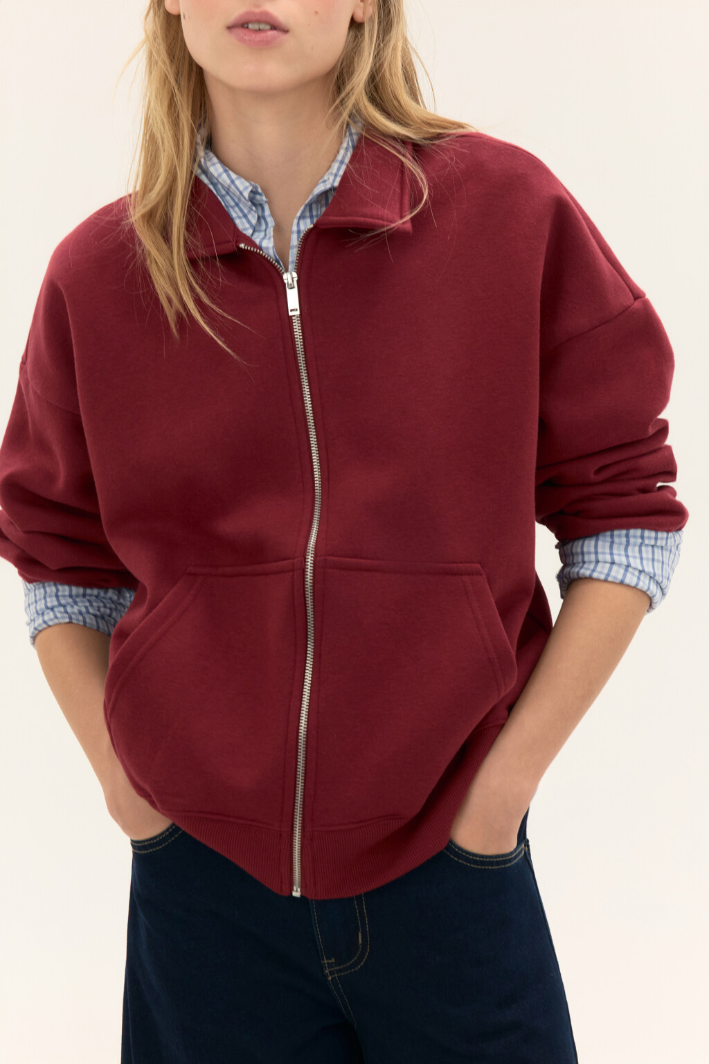 Худи-зипка из футера с воротником - цвет бордовый - 1