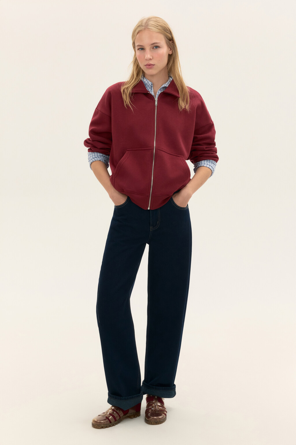 Худи-зипка из футера с воротником - цвет бордовый - 4