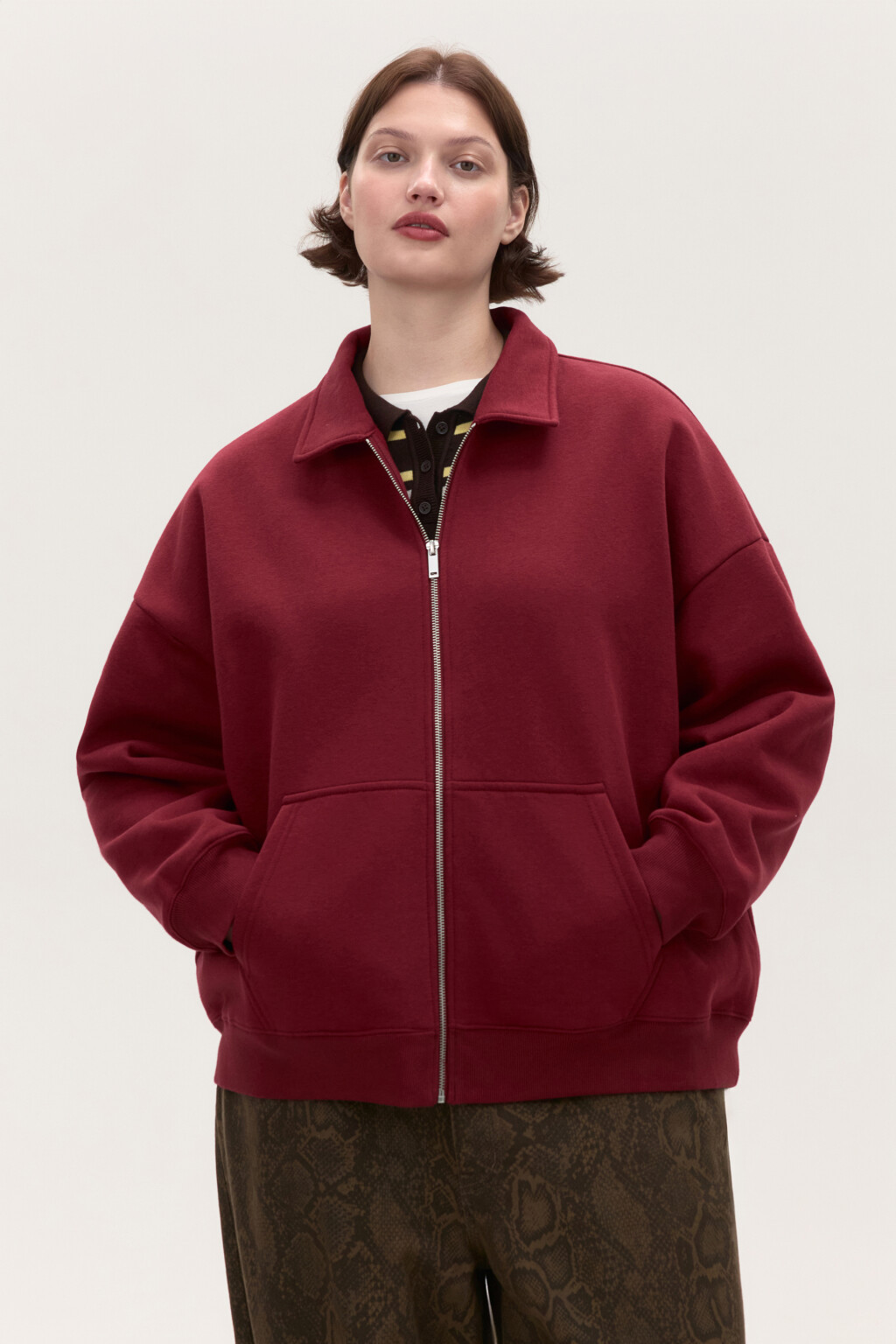 Худи-зипка из футера с воротником - цвет бордовый - 2