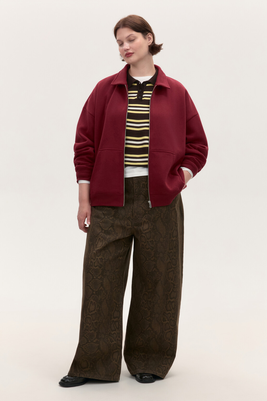 Худи-зипка из футера с воротником - цвет бордовый - 4