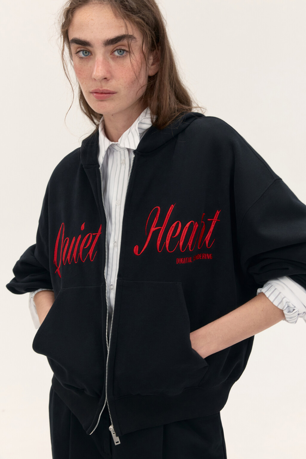Худи-зипка из футера с принтом - цвет черный - 1