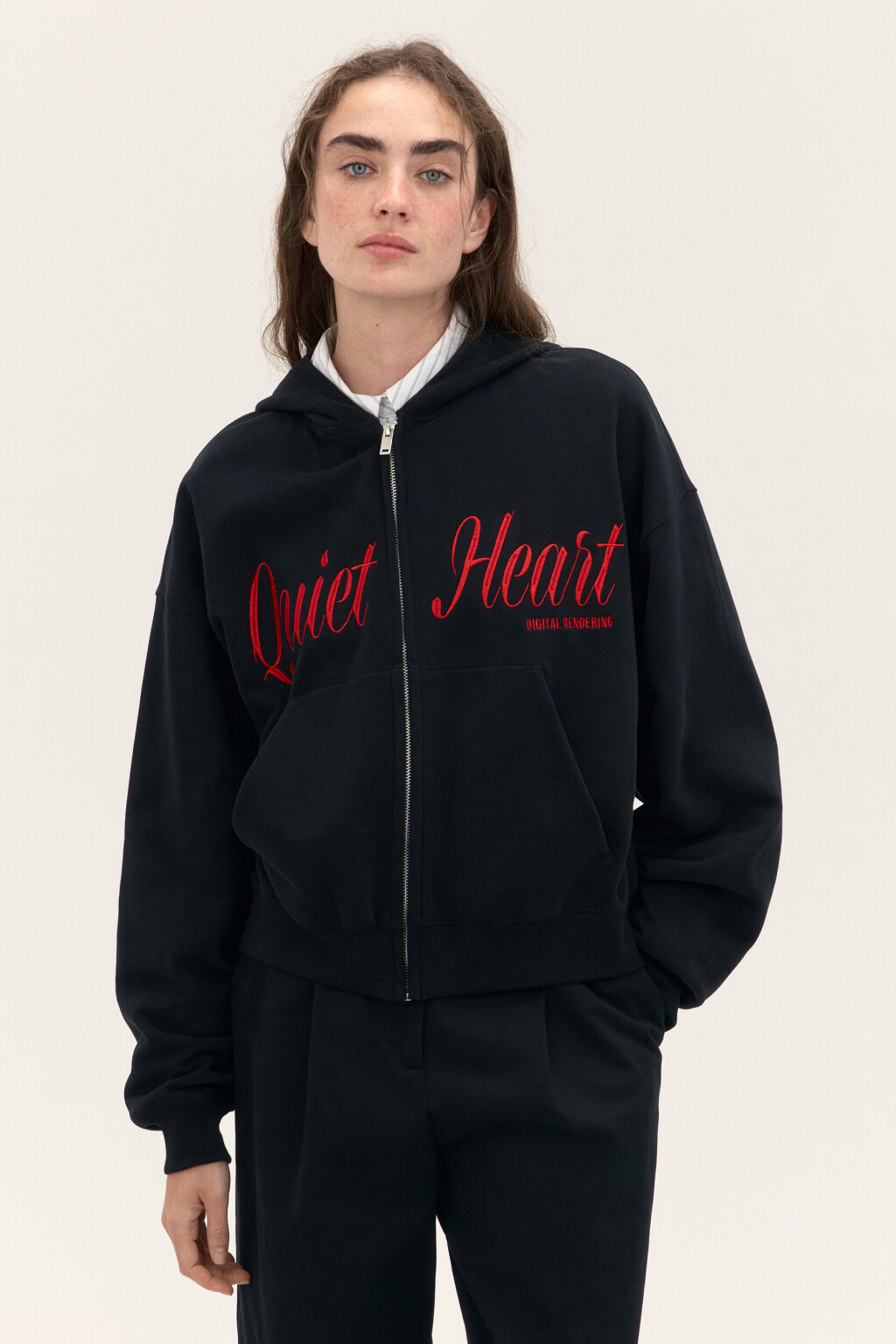 Худи-зипка из футера с принтом - цвет черный - 2