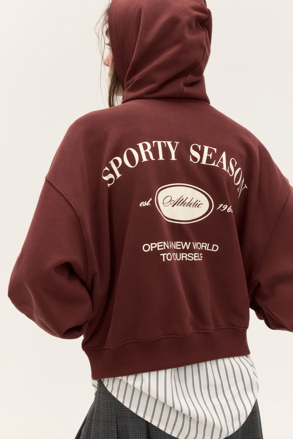 Худи-зипка из футера с принтом - цвет бордовый - 1