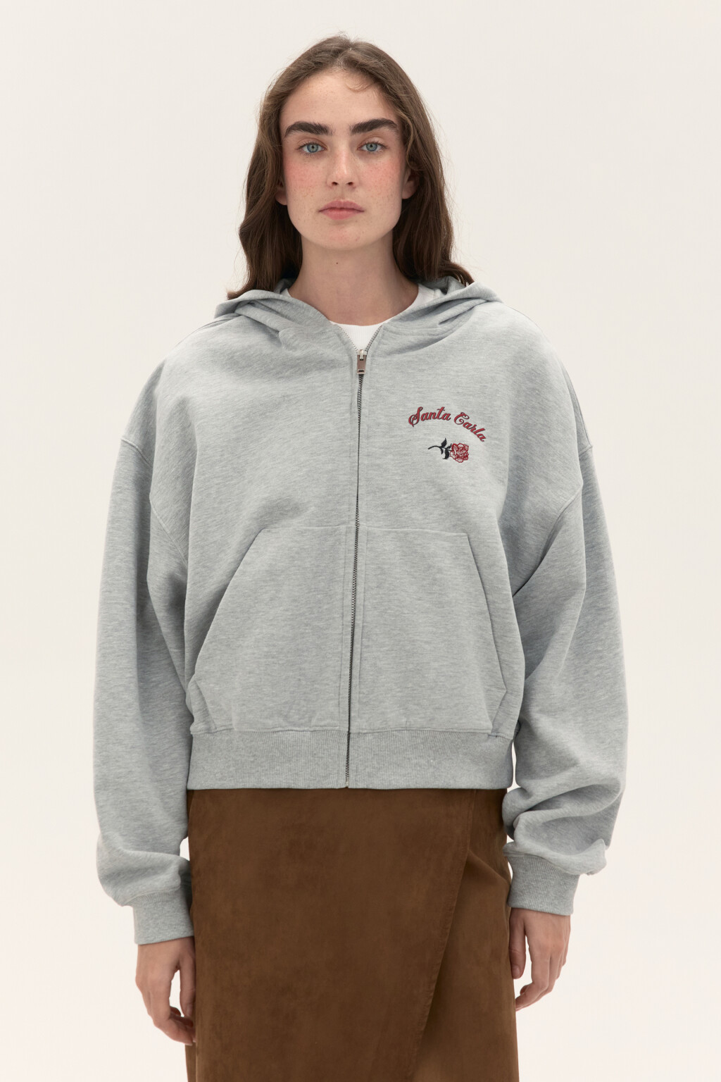 Худи-зипка из футера с принтом - цвет серый - 2